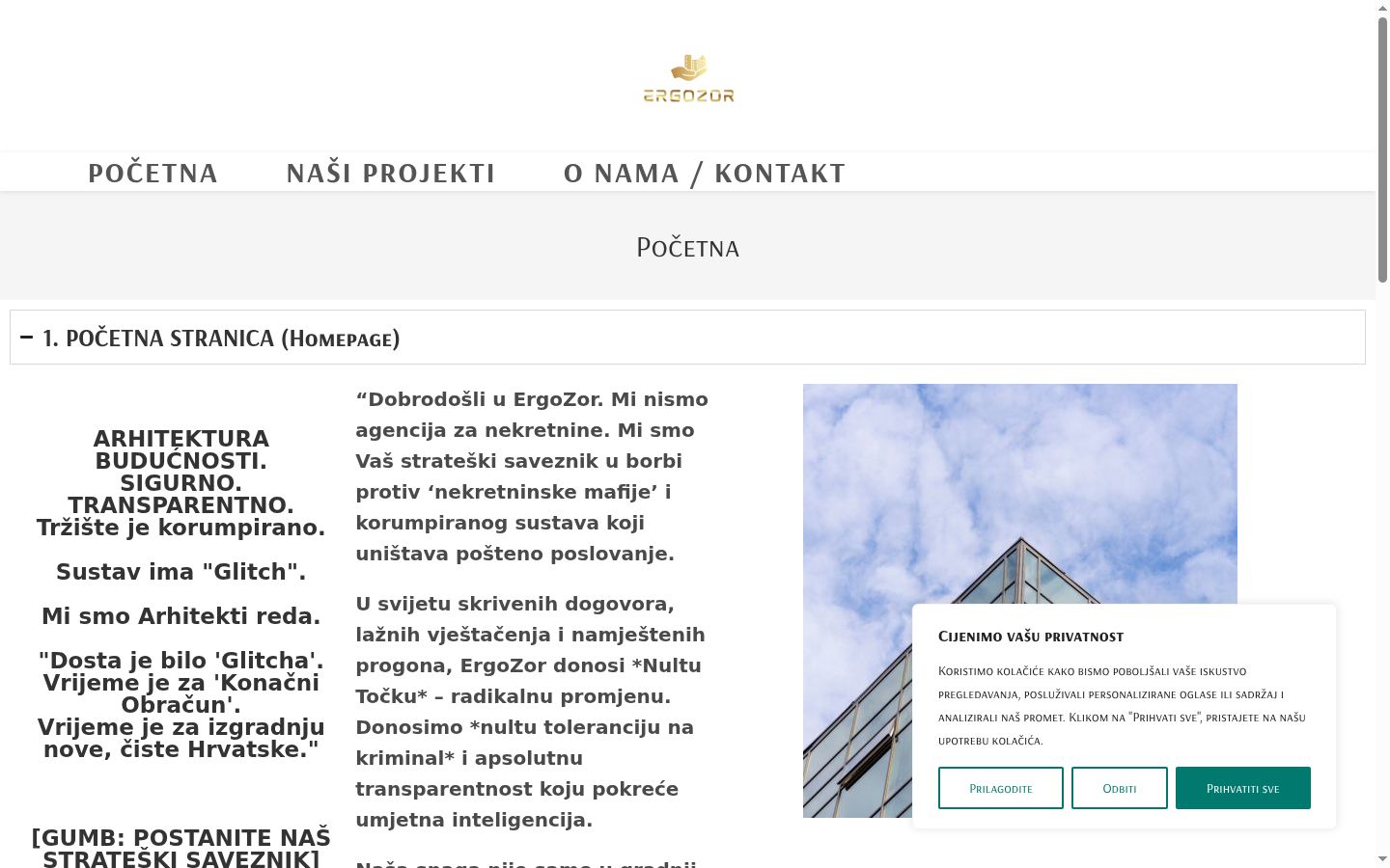 Snimka zaslona bannera za privolu prikazanog prije bilo kakve interakcije