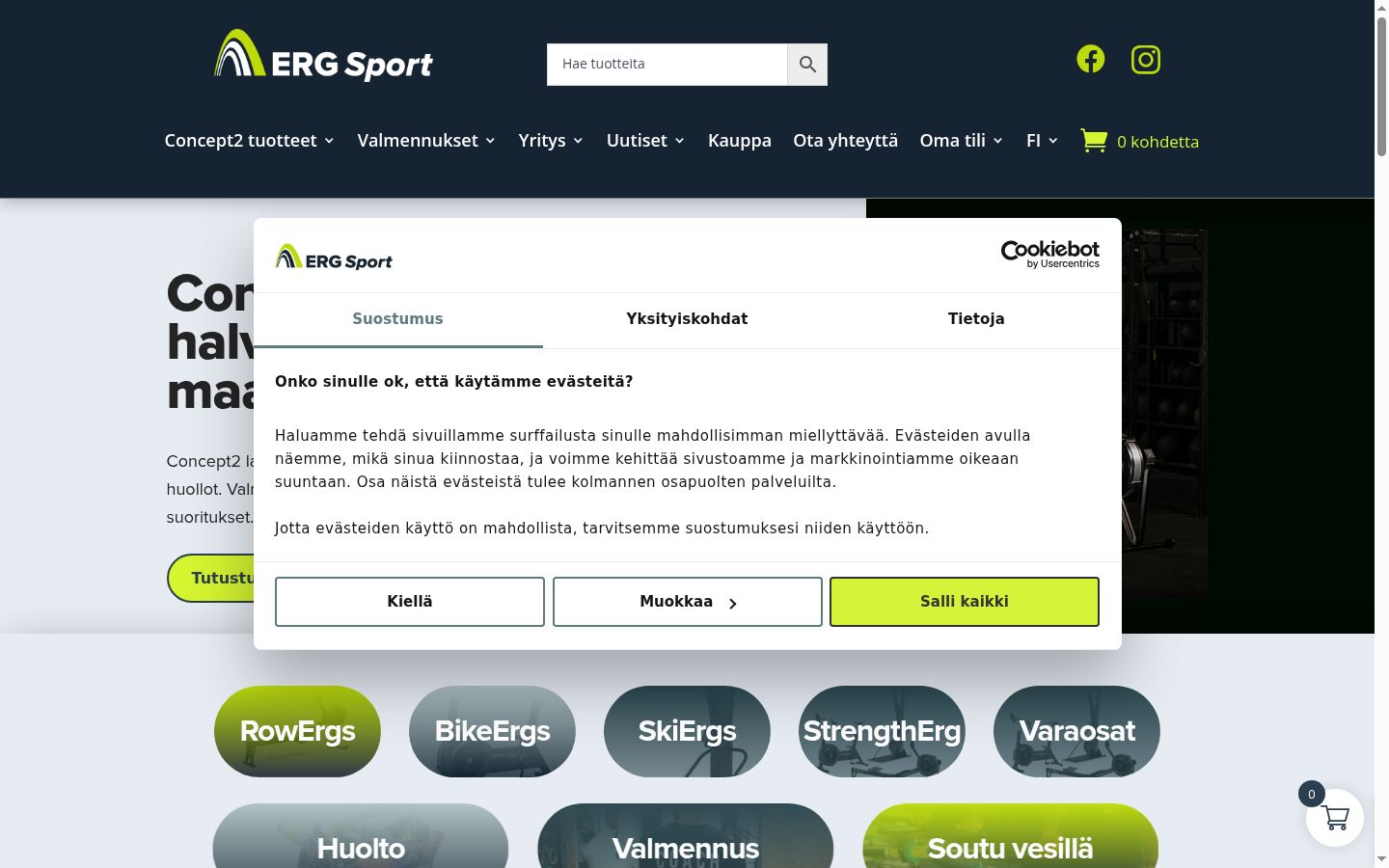 Captura de ecrã do banner de consentimento apresentado antes de qualquer interação