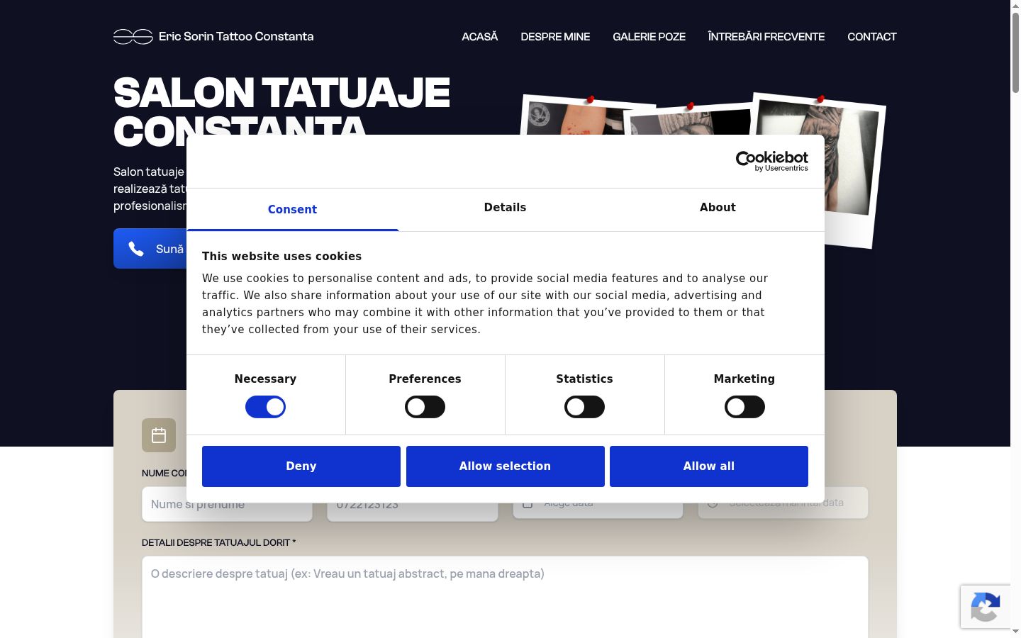 Captura de pantalla del banner de consentimiento mostrado antes de cualquier interacción