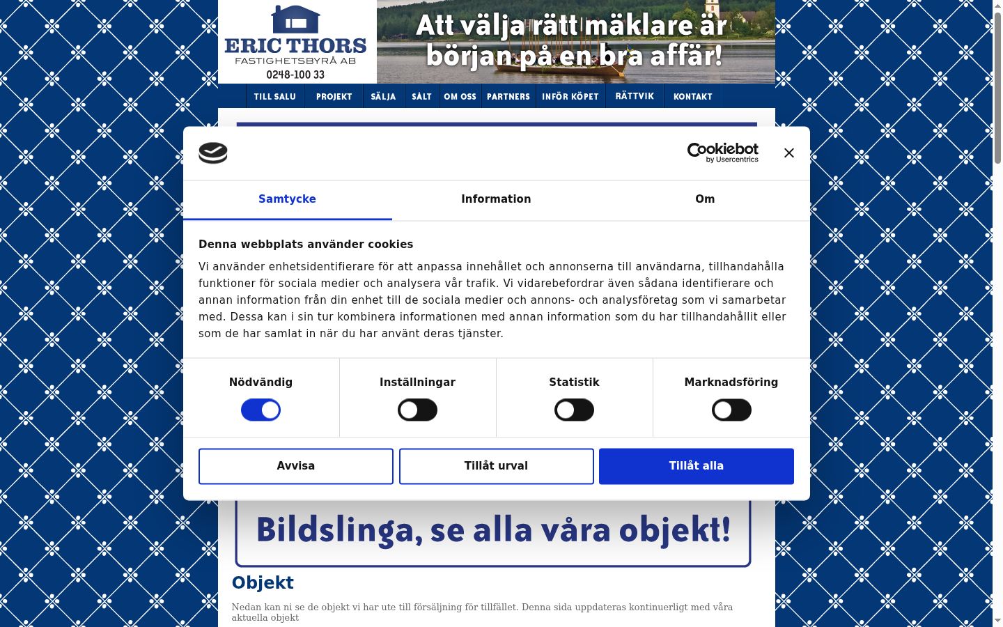 Skärmbild av samtyckesbannern som visades före någon interaktion