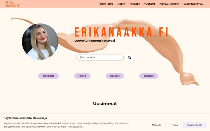 Екранна снимка на erikanaakka.fi