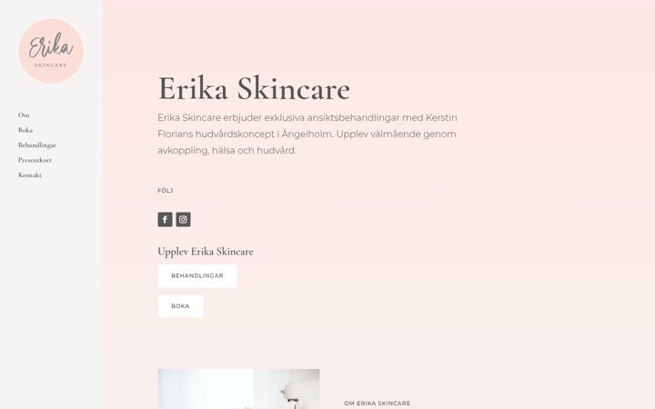 Screenshot stránky erikaskincare.se