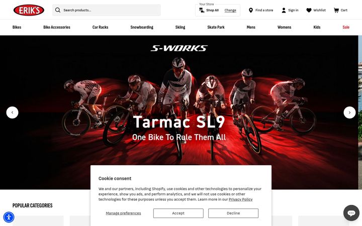 Screenshot of eriksbikeshop.com