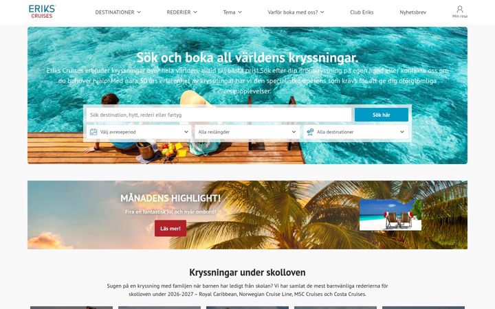 Screenshot stránky erikscruises.se