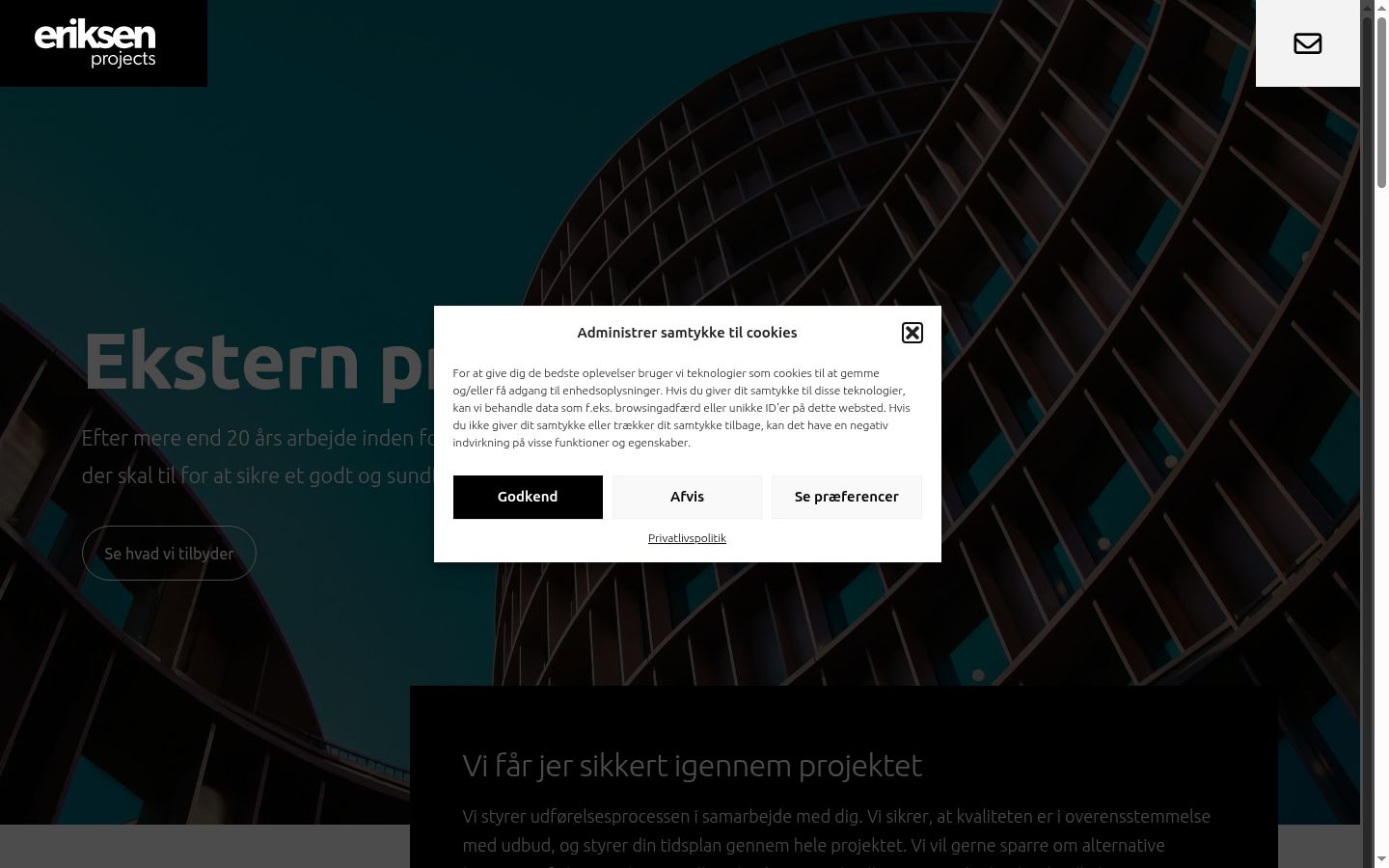 Skärmbild av samtyckesbannern som visades före någon interaktion