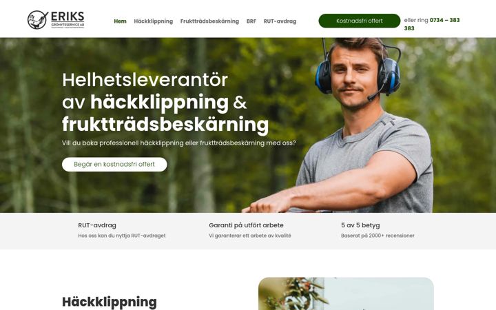 Screenshot stránky eriksgronyteservice.se