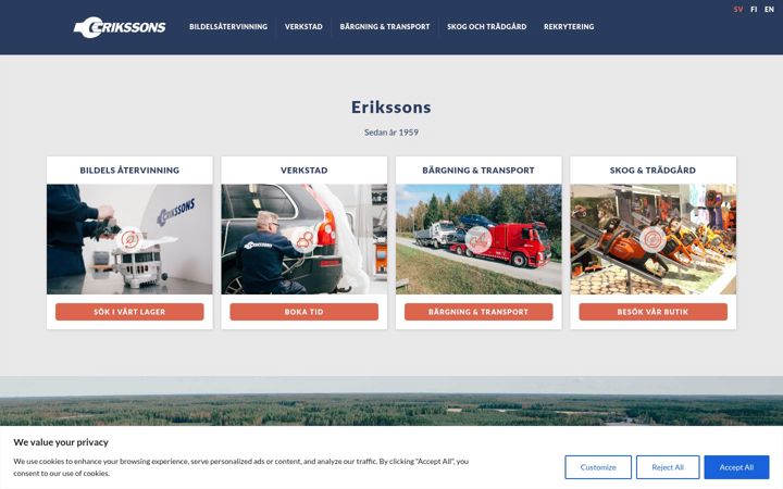 Екранна снимка на erikssons.fi