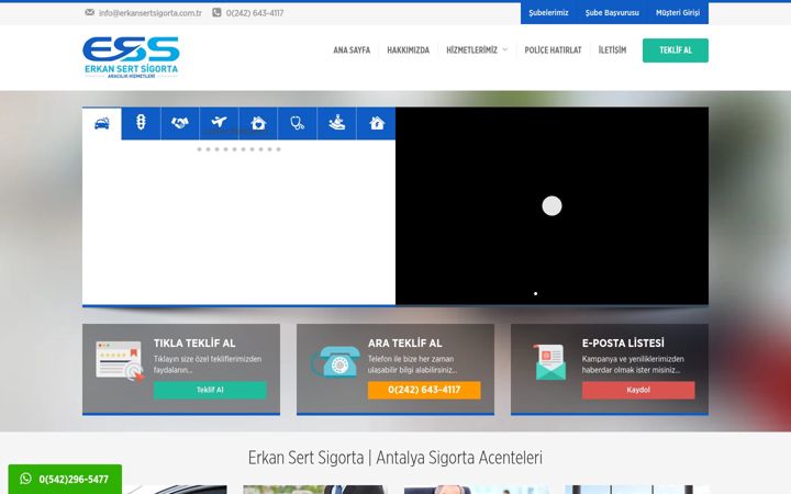 Snimka zaslona za erkansertsigorta.com.tr