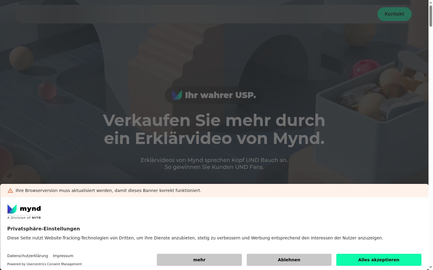 Screenshot del banner di consenso mostrato prima di qualsiasi interazione