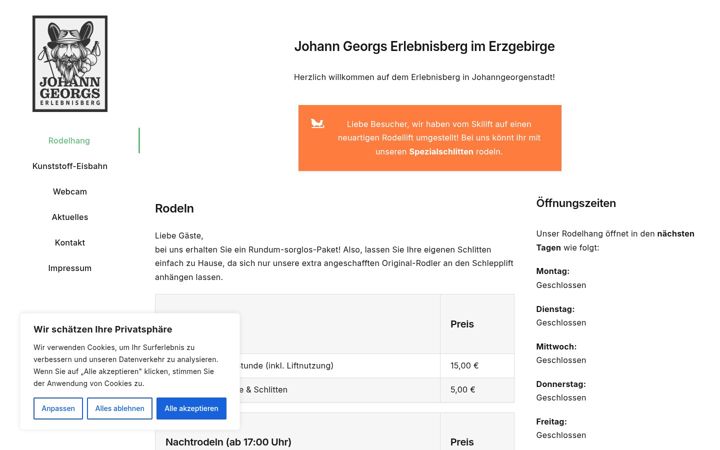Screenshot stránky erlebnisberg-johanngeorgenstadt.de