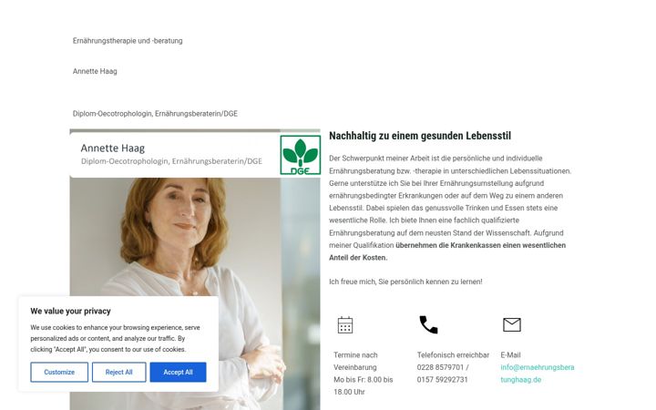 Screenshot stránky ernaehrungsberatunghaag.de