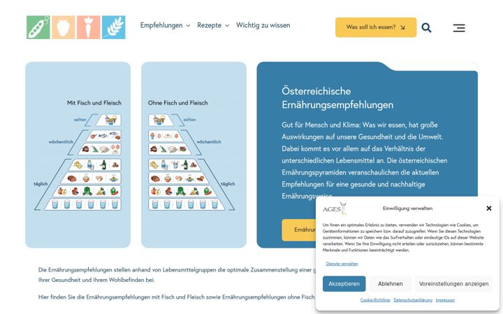 Captura de ecrã de ernaehrungsempfehlung.at
