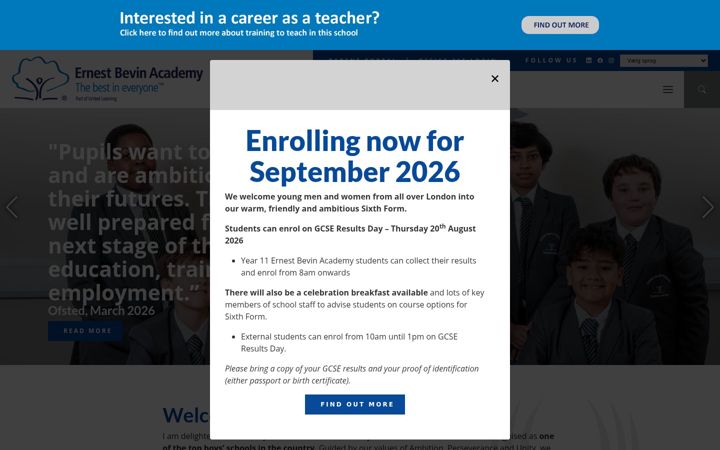 Screenshot stránky ernestbevinacademy.org.uk