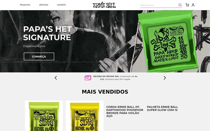 Captura de pantalla de ernieball.com.br