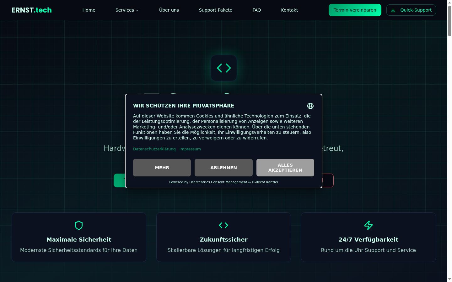 Screenshot of the consent banner shown before any interaction