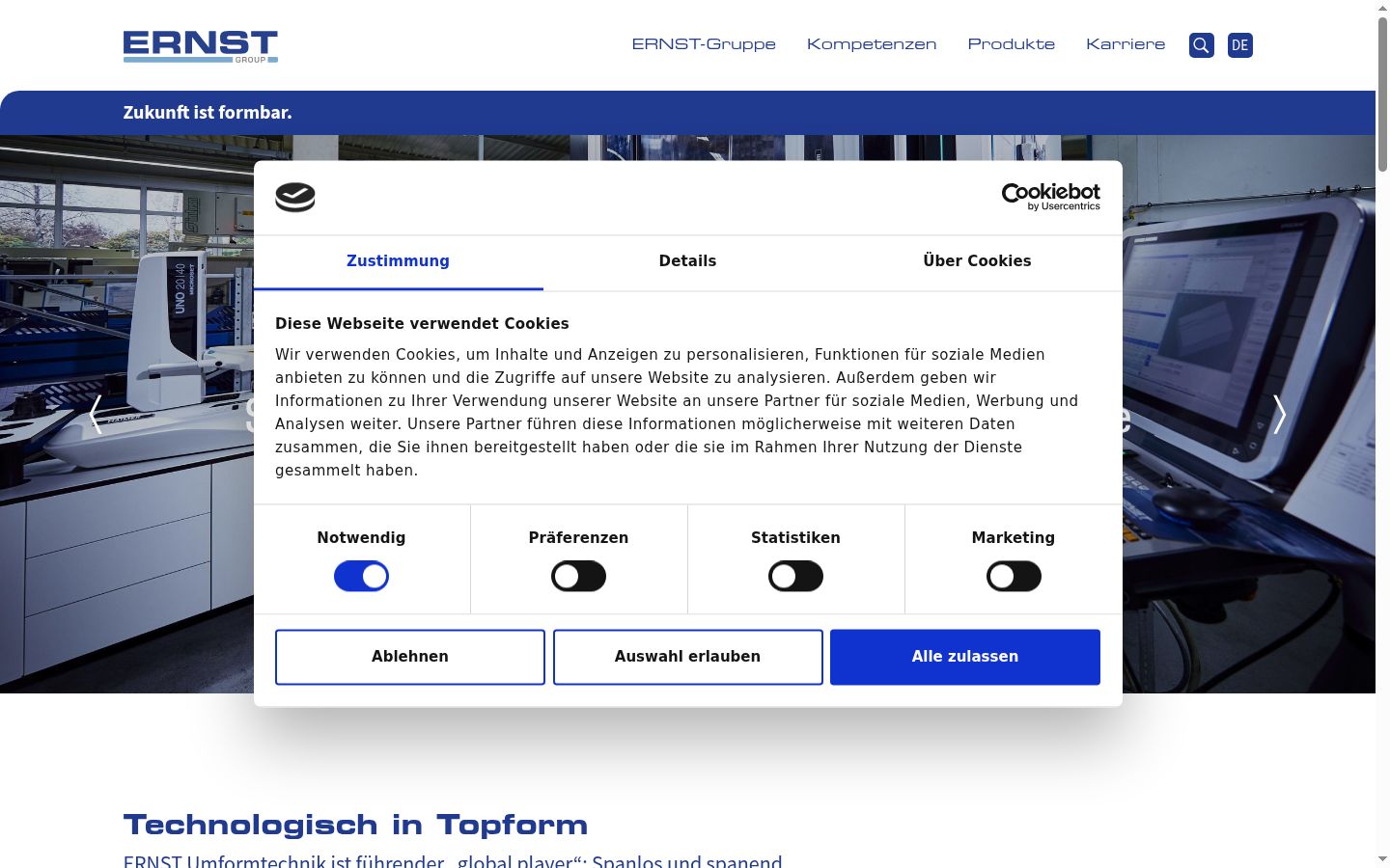 Screenshot of the consent banner shown before any interaction