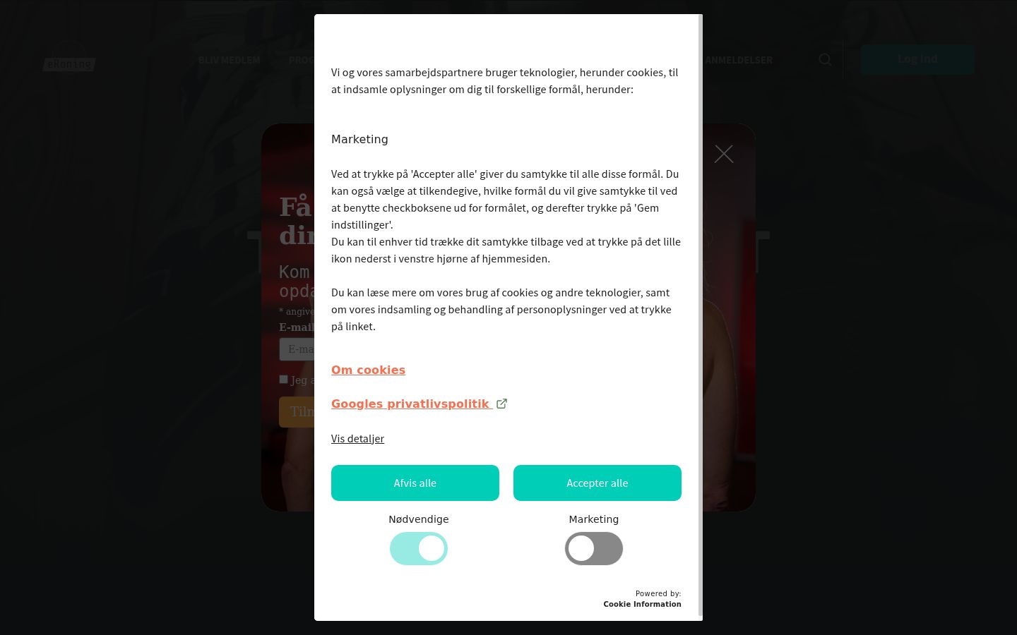 Skärmbild av samtyckesbannern som visades före någon interaktion