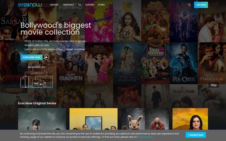 Screenshot of erosnow.com