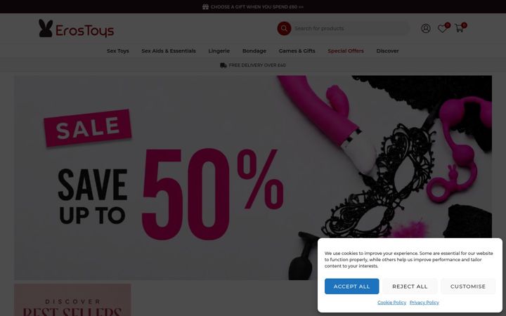 Skærmbillede af erostoys.co.uk
