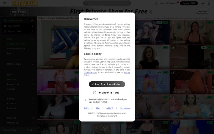 Screenshot of eroticacams.com