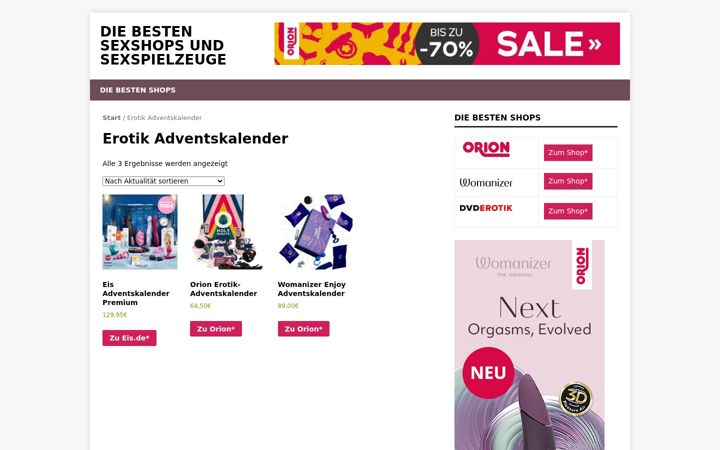 Screenshot stránky erotische-adventskalender.de