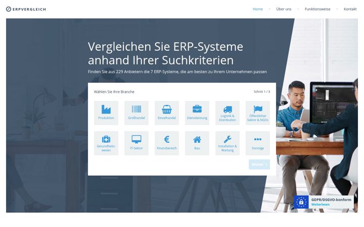 Ekraanipilt saidist erp-vergleich.ch
