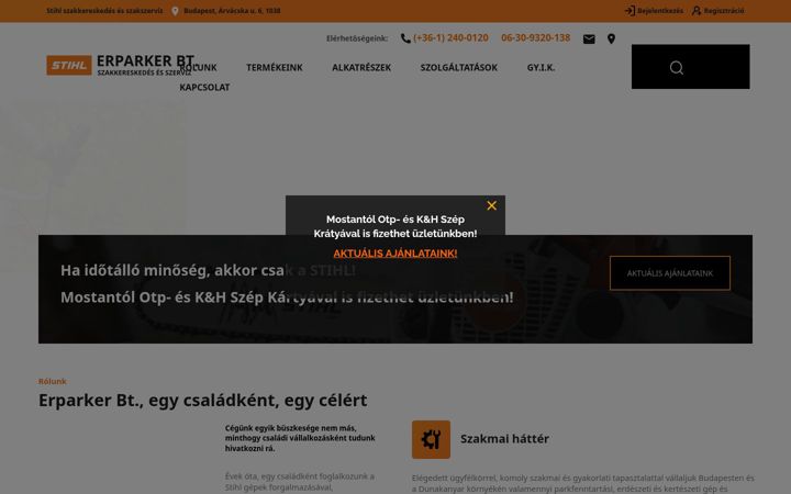 Kuvakaappaus sivustosta erparker.hu