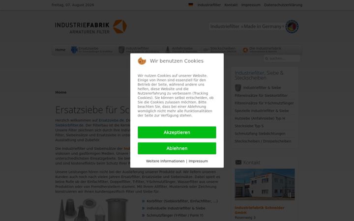 Screenshot stránky ersatzsiebe.de