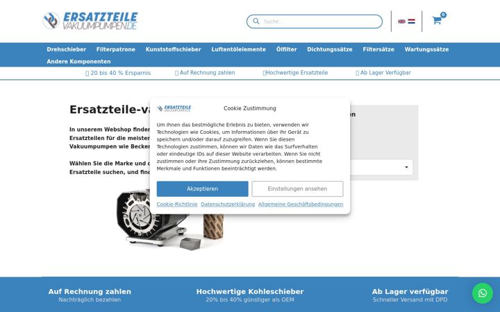 Екранна снимка на ersatzteile-vakuumpumpen.de