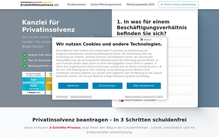 Skärmbild av erstehilfeinsolvenz.de