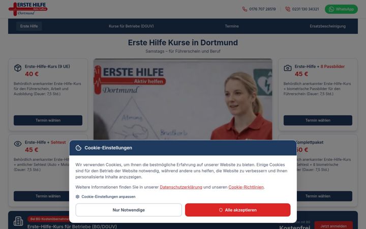 Skärmbild av erstehilfekursedortmund.de