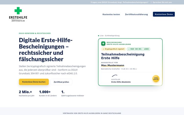 Skärmbild av erstehilfezertifikate.de