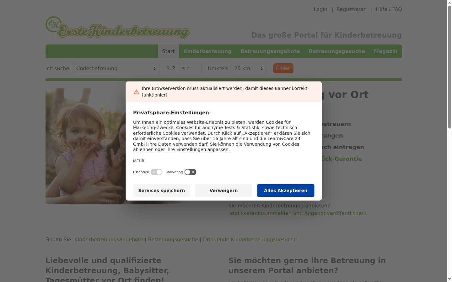 Capture d'écran de la bannière de consentement affichée avant toute interaction