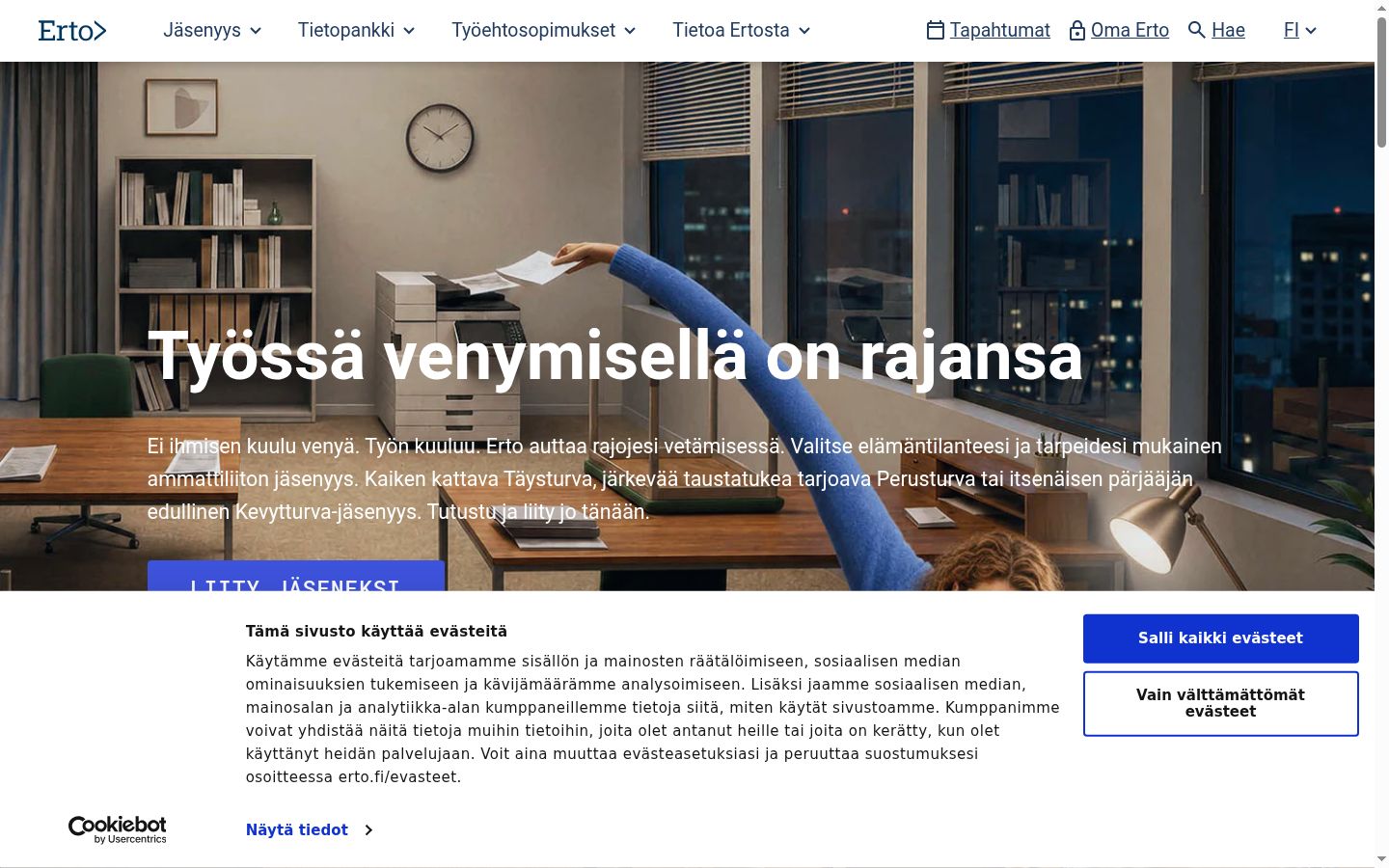 Ekrānuzņēmums ar piekrišanas baneri, kas tika rādīts pirms jebkādas mijiedarbības