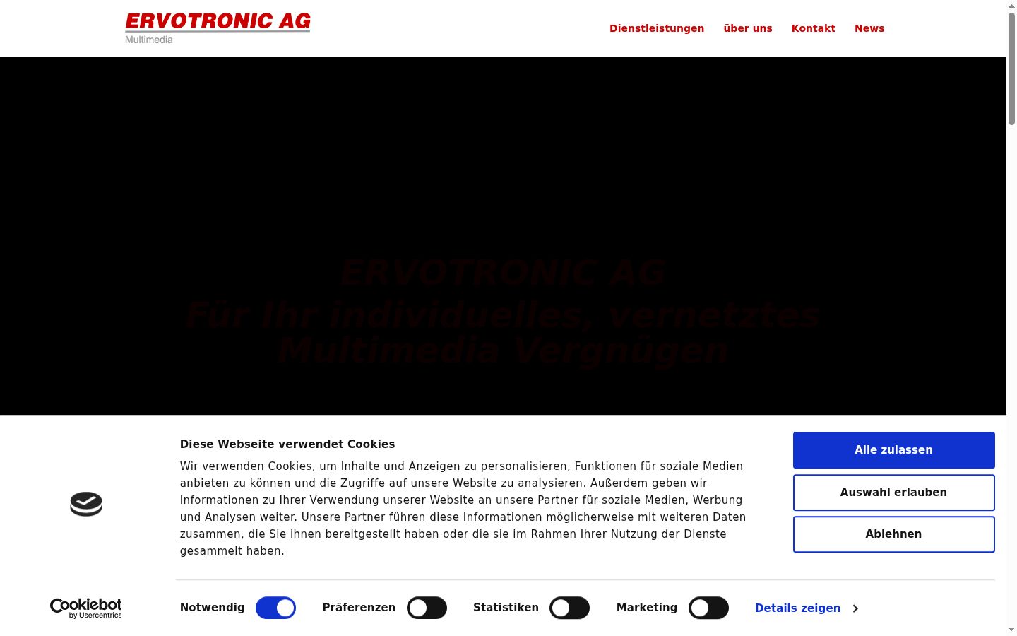 Captura de ecrã do banner de consentimento apresentado antes de qualquer interação