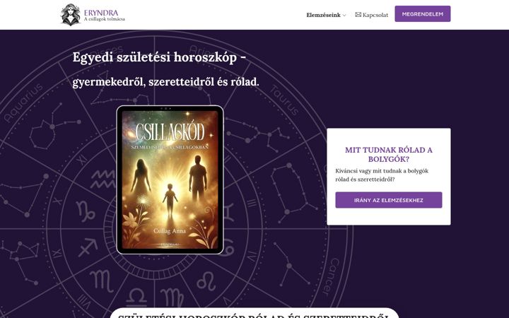 Kuvakaappaus sivustosta eryndra.hu