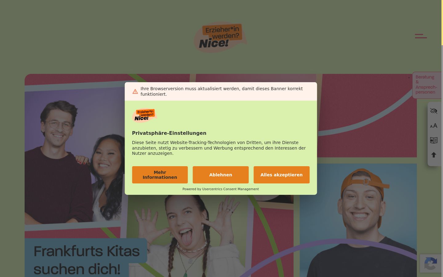 Sutikimo reklamjuostės, rodytos prieš bet kokią sąveiką, ekrano kopija