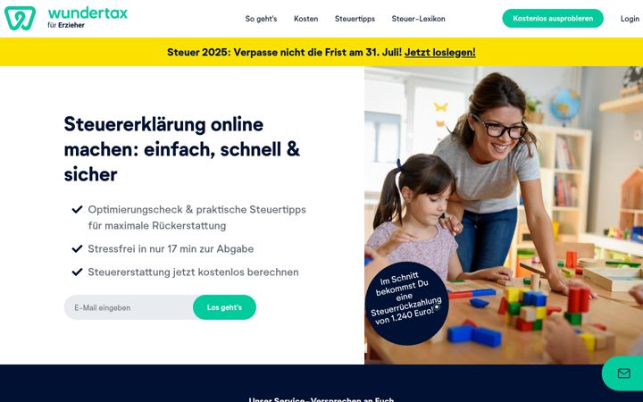 Screenshot of erziehersteuererklaerung.de