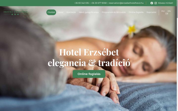 Kuvakaappaus sivustosta erzsebethotelheviz.hu