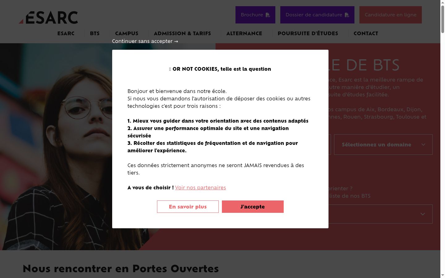 Screenshot del banner di consenso mostrato prima di qualsiasi interazione