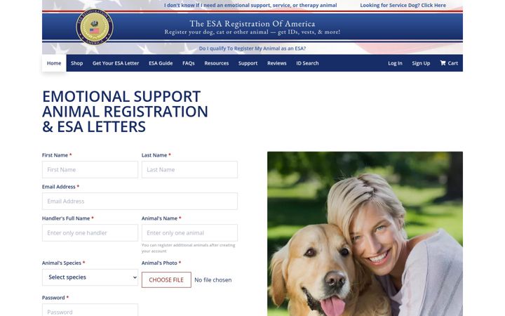 Skjermbilde av esaregistration.org