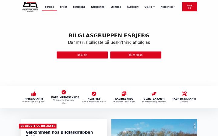 Screenshot stránky esbjergbilglas.dk