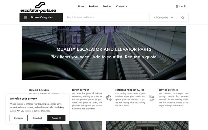 Captură de ecran a escalator-parts.eu