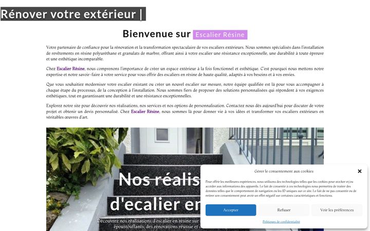 Screenshot di escalierresine.fr