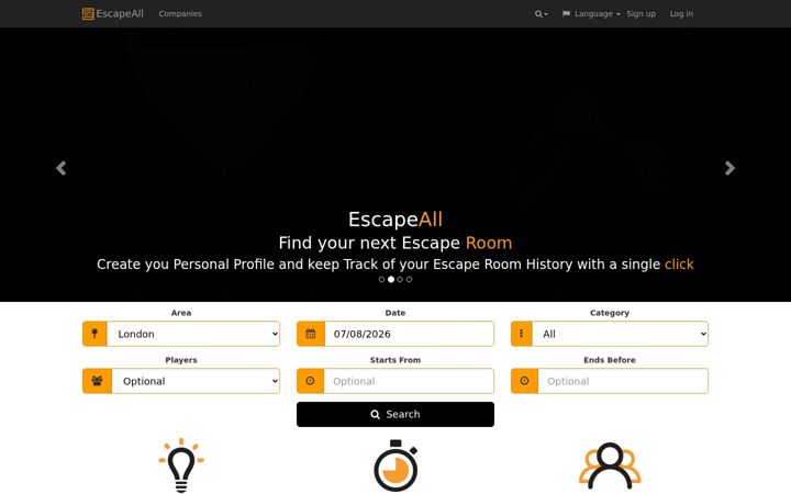 Skærmbillede af escapeall.co.uk