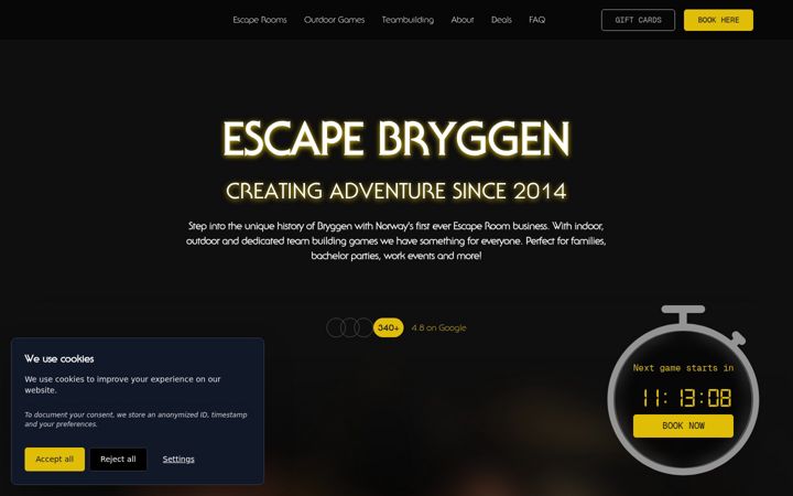 Screenshot stránky escapebryggen.no