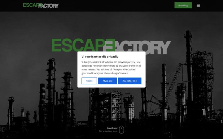 Screenshot stránky escapefactory.dk