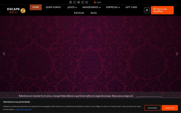 Captura de pantalla de escapehotel.com.br