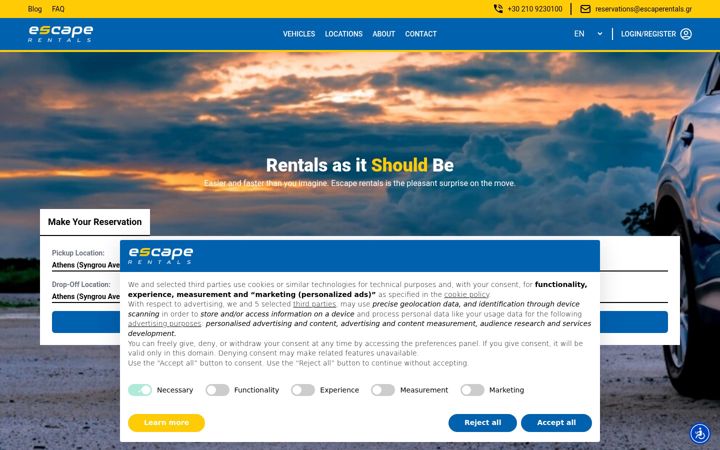 Skærmbillede af escaperentals.gr