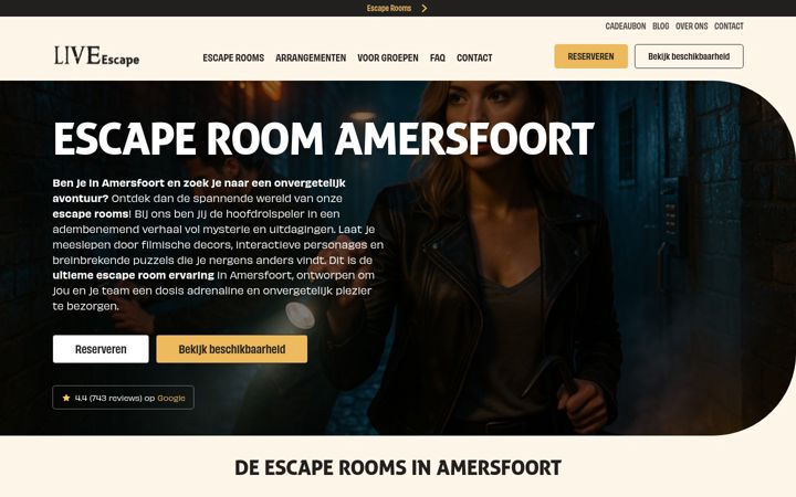 Ekrānuzņēmums no escaperoom-amersfoort.nl